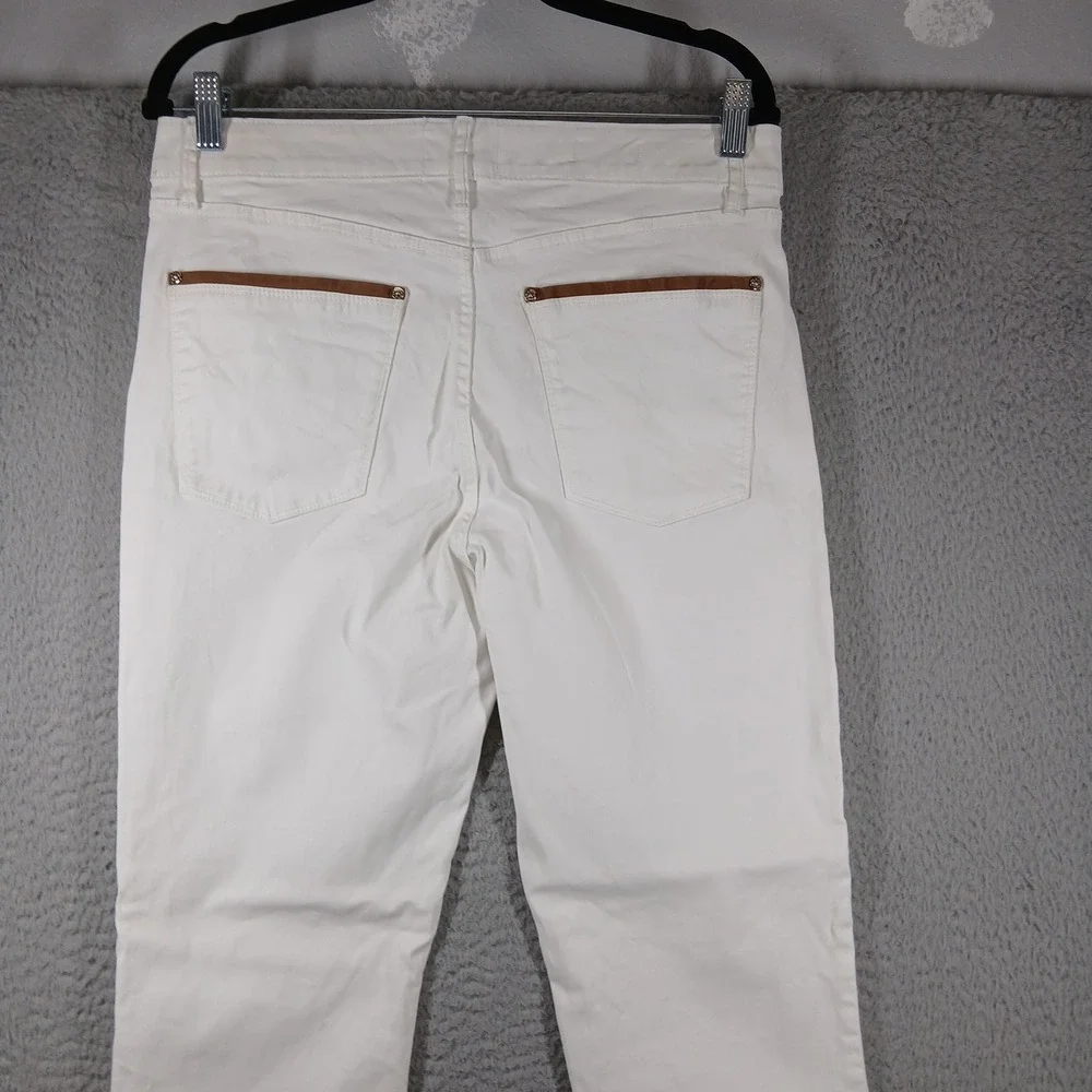 WHBM High Rise Slim Crop Pants Off White‎ Tan Pocket Trim Size 14